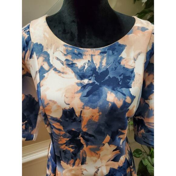 Tiana B Scuba Blue Polyester Round Neck 3/4 Sleeve Casual Knee Length Dress 6 - Picture 5 of 13